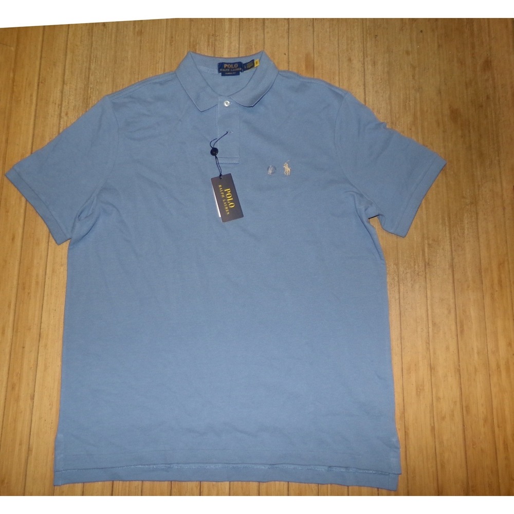 Polo Ralph Lauren Mens Classic Fit Cotton Mesh Polo Shirt Light Blue Large NWT